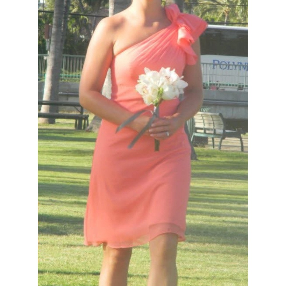 Dessy Collection Bridesmaid Dress Sz 6 Ginger Coral Pink Style 2787 One Shoulder